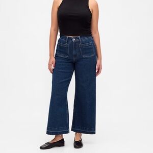 Gap Curvy High Rise Stride Wide-Leg Ankle Jeans Patch Pockets Blue Sz 32/14R